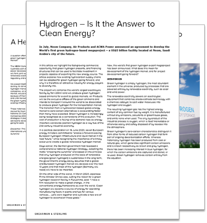 Shearman & Sterling: Hydrogen – Is It the Answer to Clean Energy?